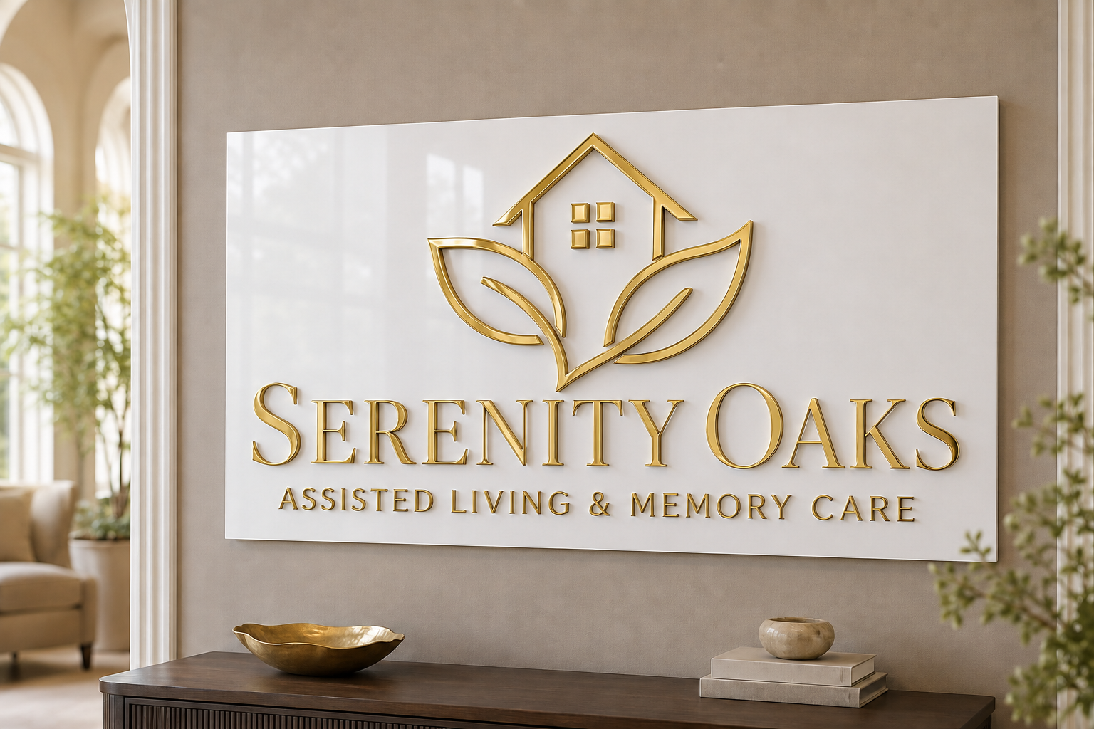 Custom Assisted Living Lobby Sign | Personalized Acrylic Gold 3D Logo Sign