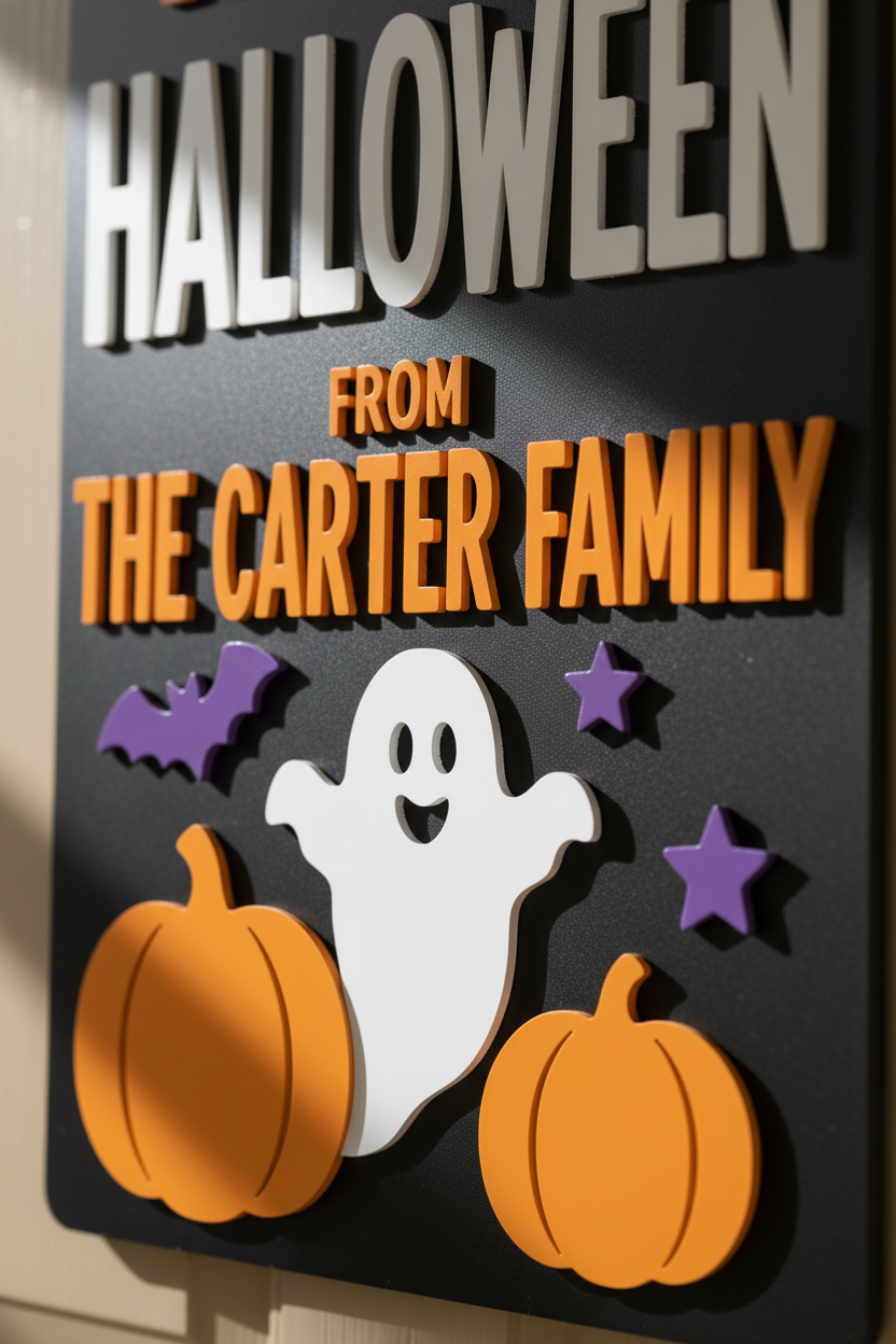 Personalized Happy Halloween Door Sign – Custom Family Name 3D Acrylic Decor
