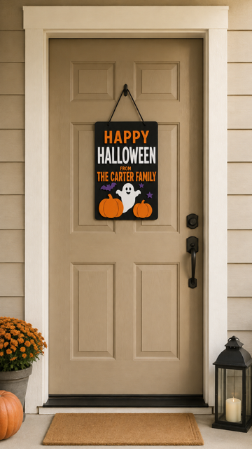 Personalized Happy Halloween Door Sign – Custom Family Name 3D Acrylic Decor