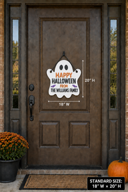 Personalized Ghost Halloween Door Sign – Custom Family Name Acrylic Decor