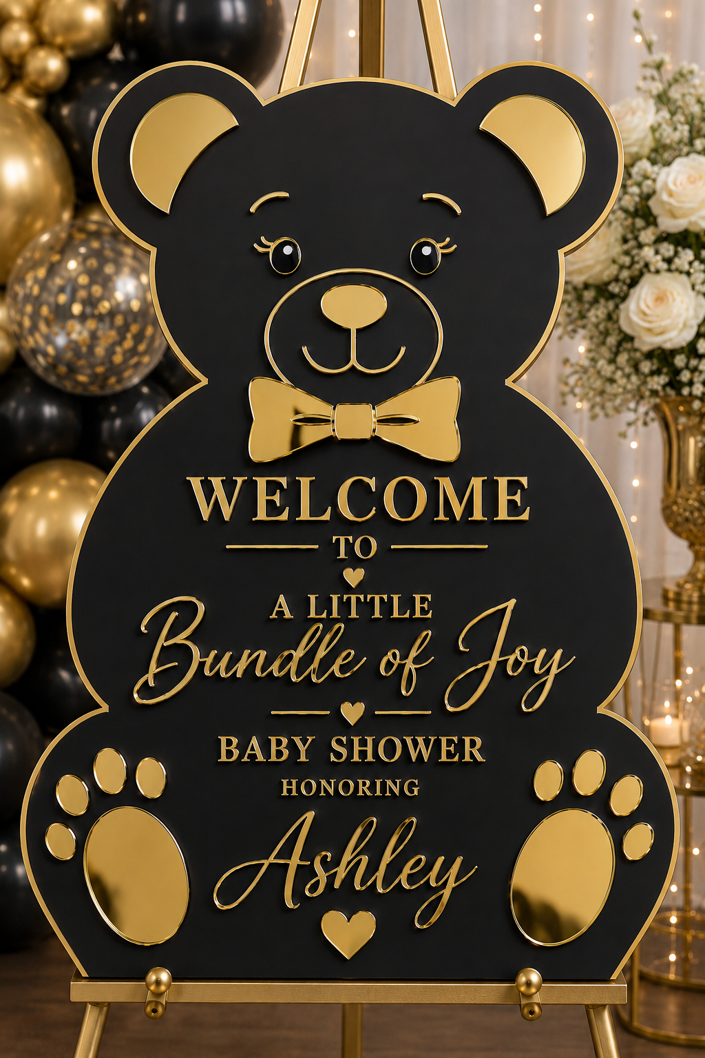 Personalized Luxury Teddy Bear Baby Shower Welcome Sign