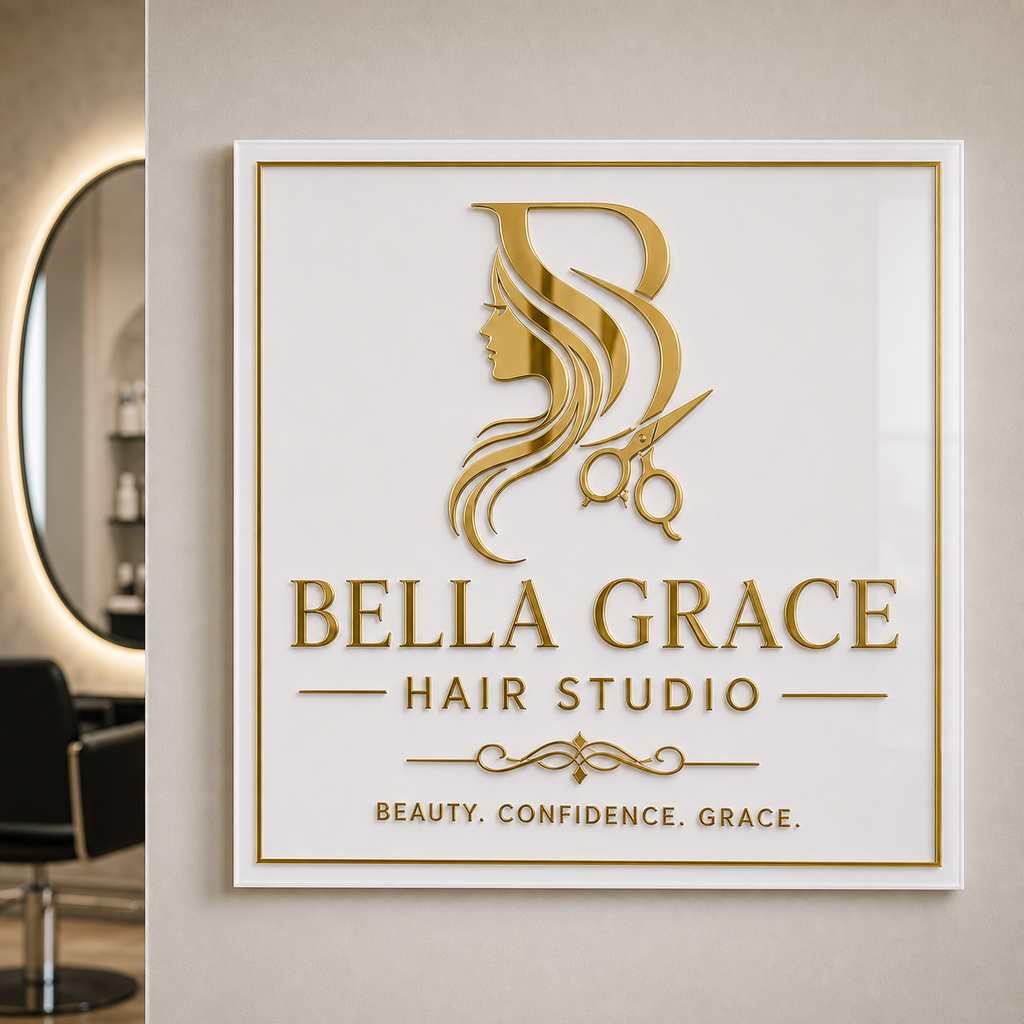 Personalized Hair Salon Sign | Custom Acrylic Beauty Studio Decor – Mirrored Gold