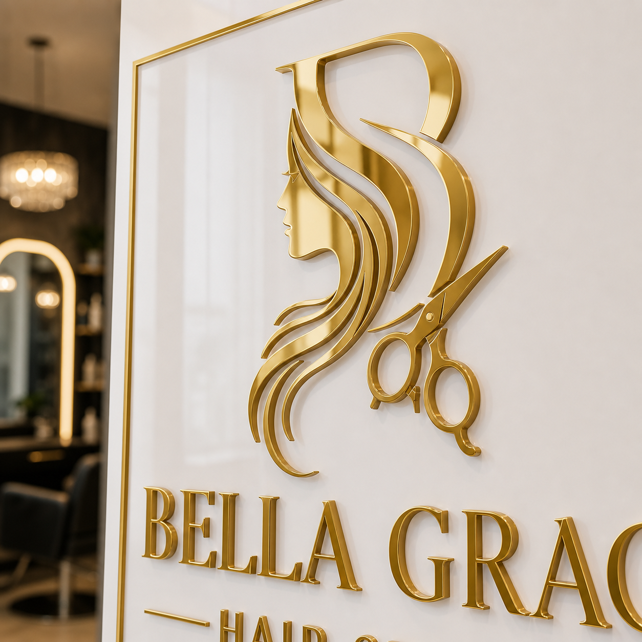 Personalized Hair Salon Sign | Custom Acrylic Beauty Studio Decor – Mirrored Gold