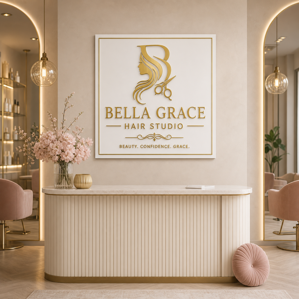 Personalized Hair Salon Sign | Custom Acrylic Beauty Studio Decor – Mirrored Gold