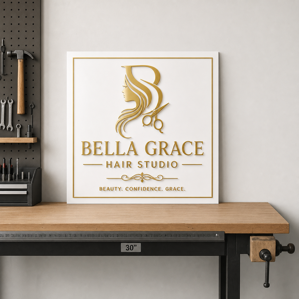 Personalized Hair Salon Sign | Custom Acrylic Beauty Studio Decor – Mirrored Gold