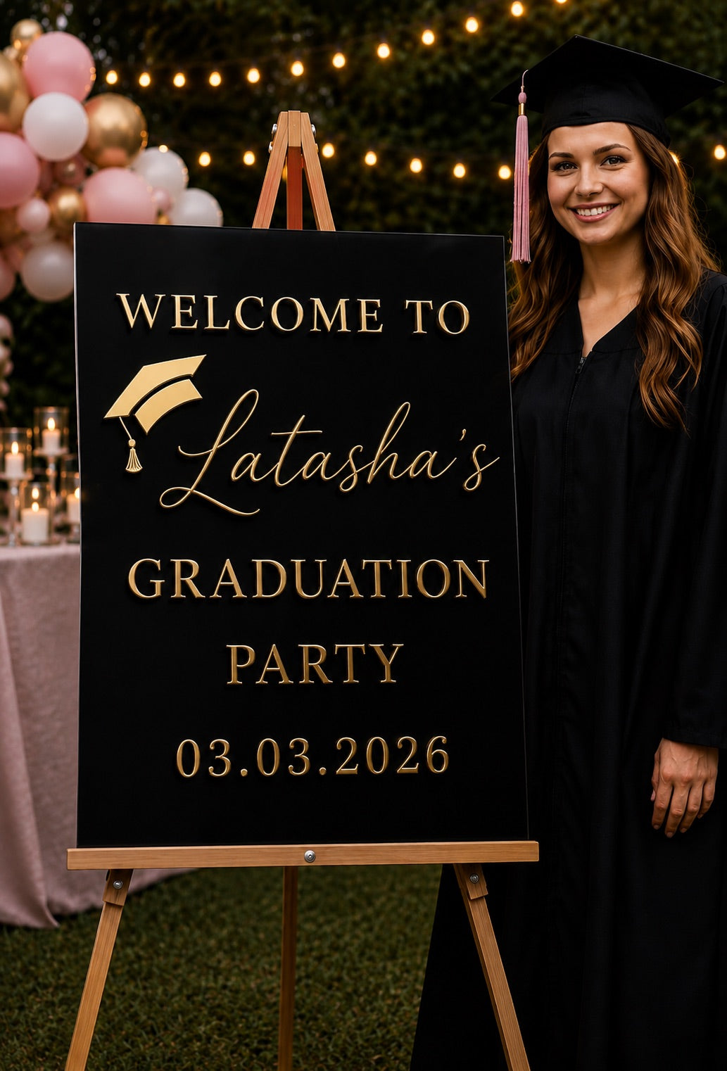 Personalized Acrylic Graduation Sign | Black & Silver | Laser Cut