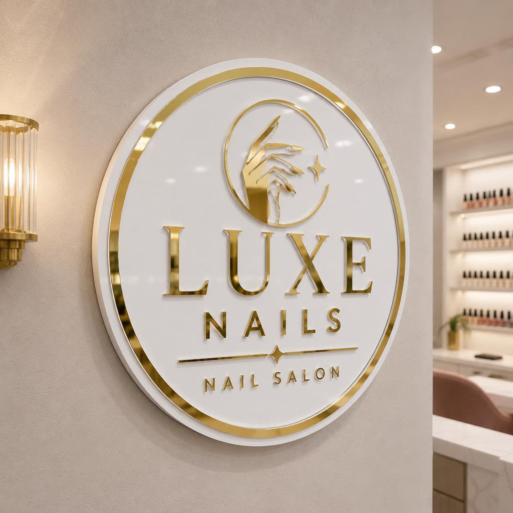 Custom Acrylic Business Sign, Mirror Gold Salon Decor, Personalized Logo Wall Art