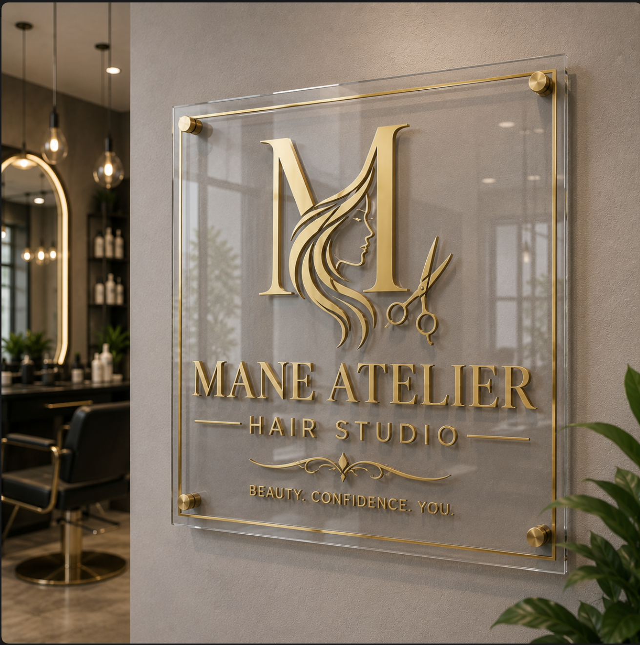 Personalized Hair Salon Sign | Custom Acrylic Beauty Studio Decor – Mirrored Gold