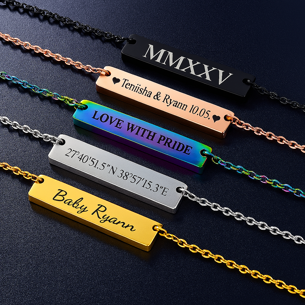 Stainless steel horizontal bar necklace