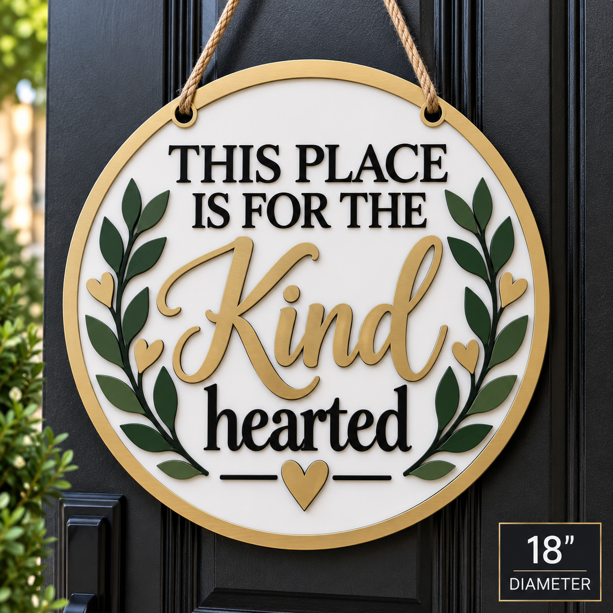 This Place Is for the Kind Hearted | 18" Round White & Gold 3D Acrylic Door Sign