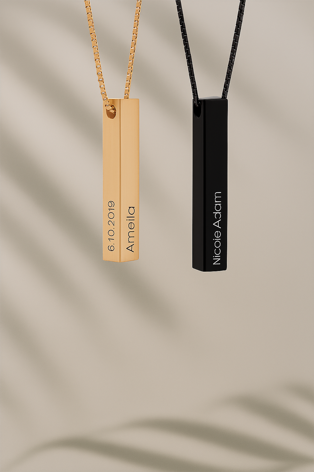 Personalized Vertical 3D Bar Necklace