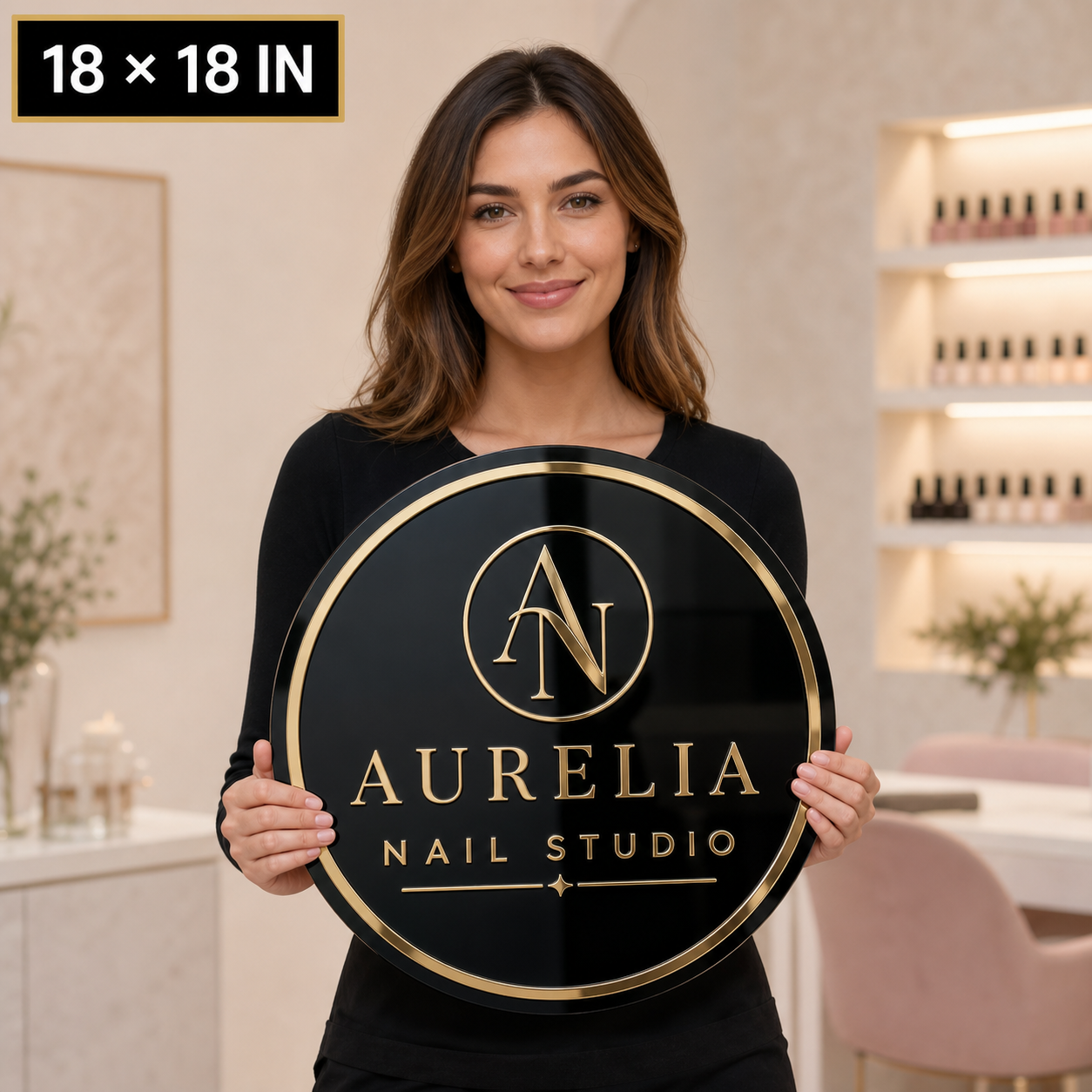 Custom Acrylic Business Sign, Mirror Gold Salon Decor, Personalized Logo Wall Art