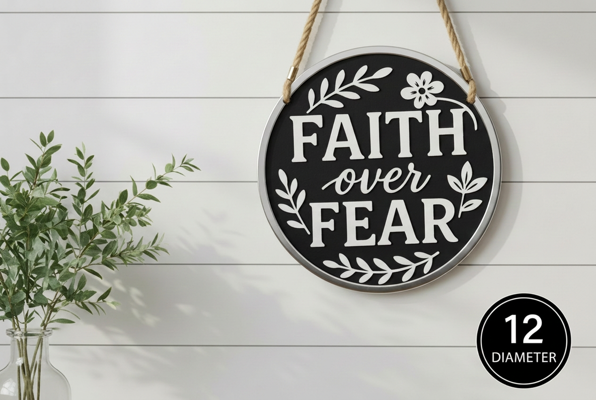 Faith over Fear sign with 12-inch diameter badge