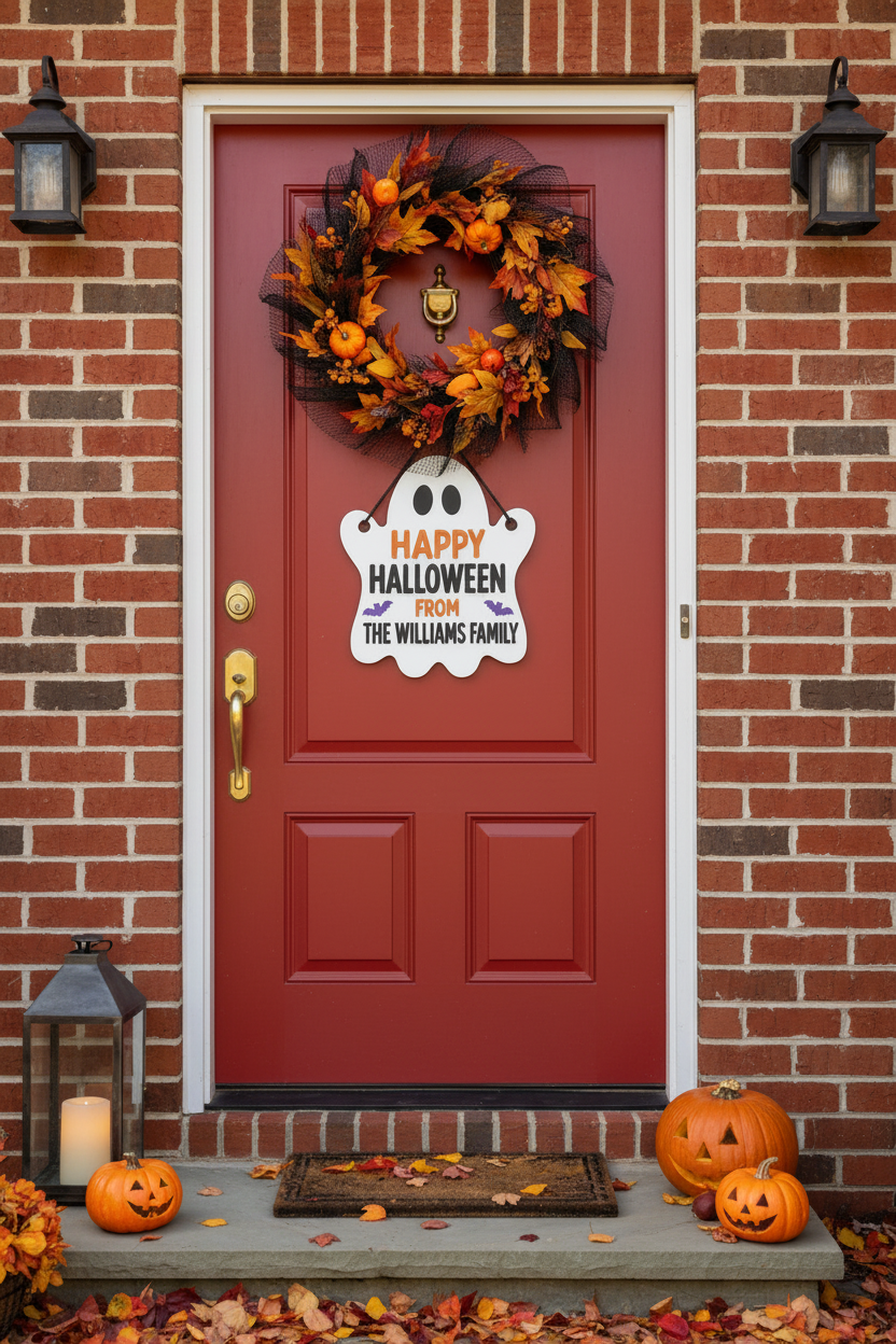 Personalized Ghost Halloween Door Sign – Custom Family Name Acrylic Decor