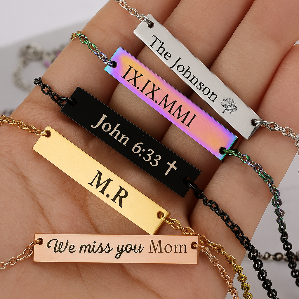 Stainless steel horizontal bar necklace