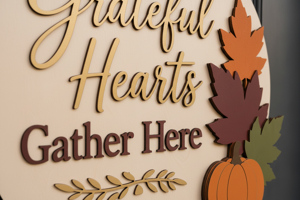 Grateful Hearts Sign - Extreme 3D Close-Up