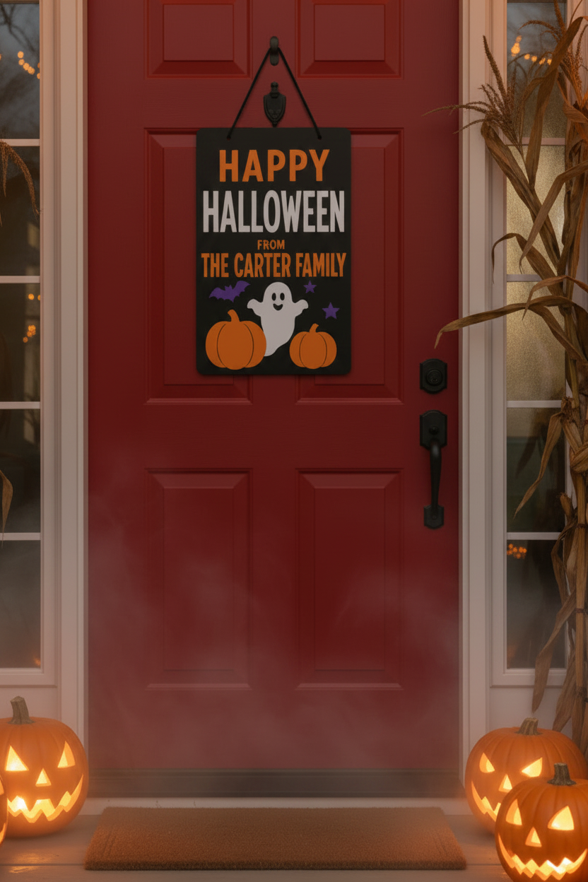 Personalized Happy Halloween Door Sign – Custom Family Name 3D Acrylic Decor