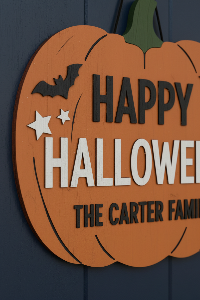 Personalized Halloween Door Sign | Custom Family Name Pumpkin