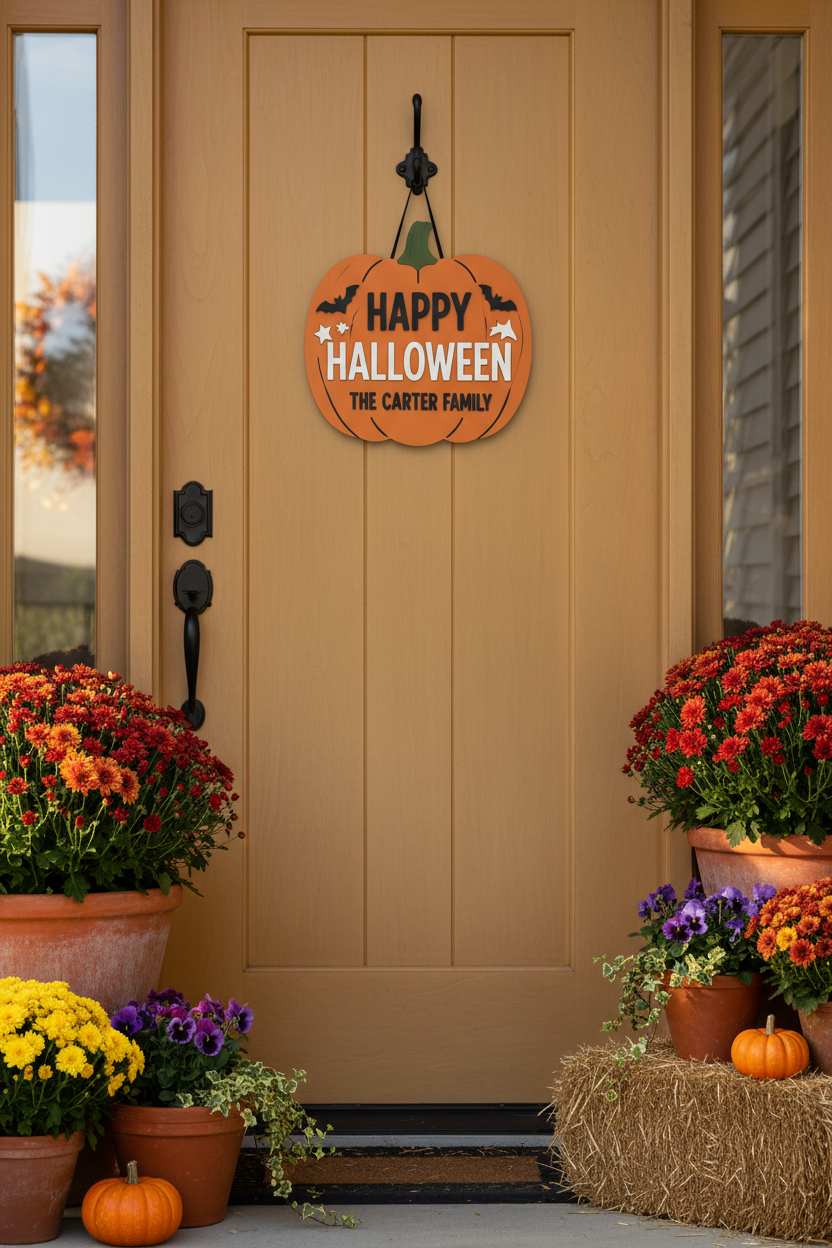 Personalized Halloween Door Sign | Custom Family Name Pumpkin