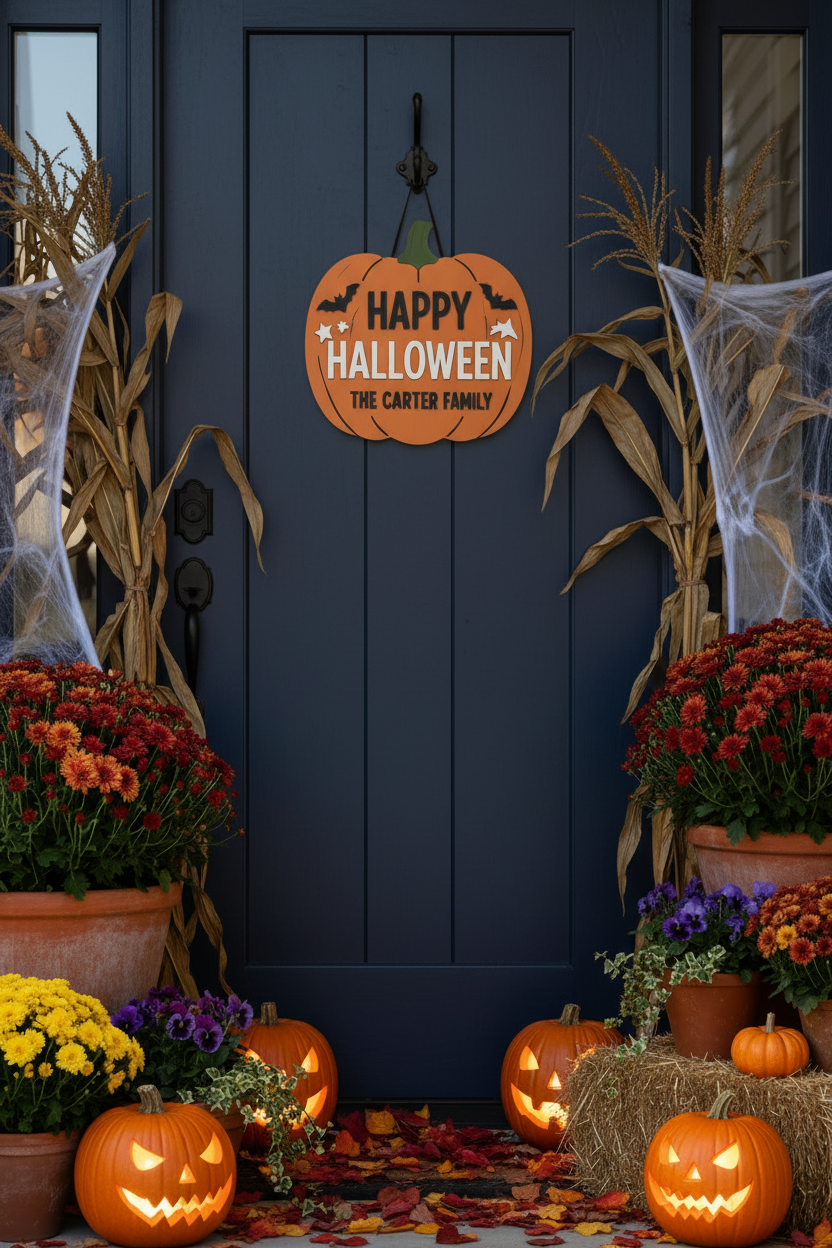 Personalized Halloween Door Sign | Custom Family Name Pumpkin