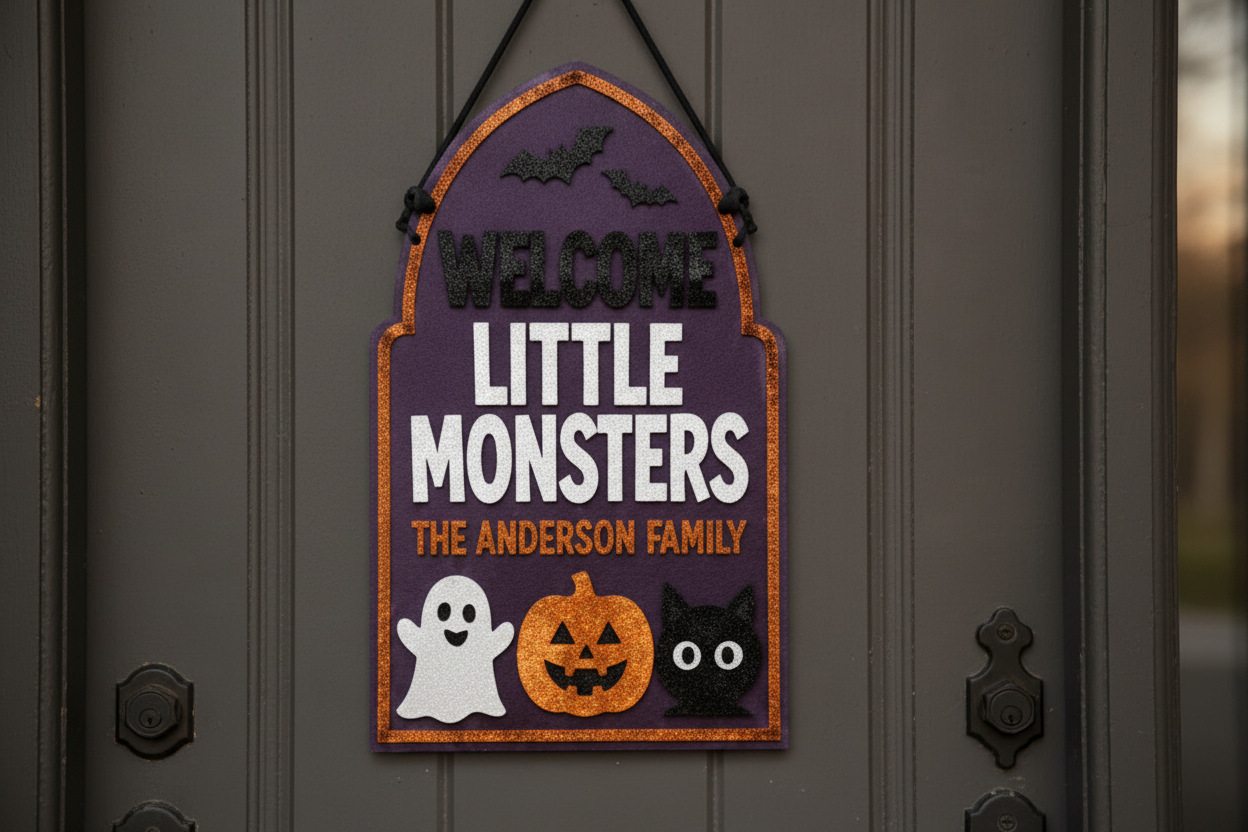 Personalized Halloween Door Sign – Custom "Little Monsters" Family Acrylic Decor