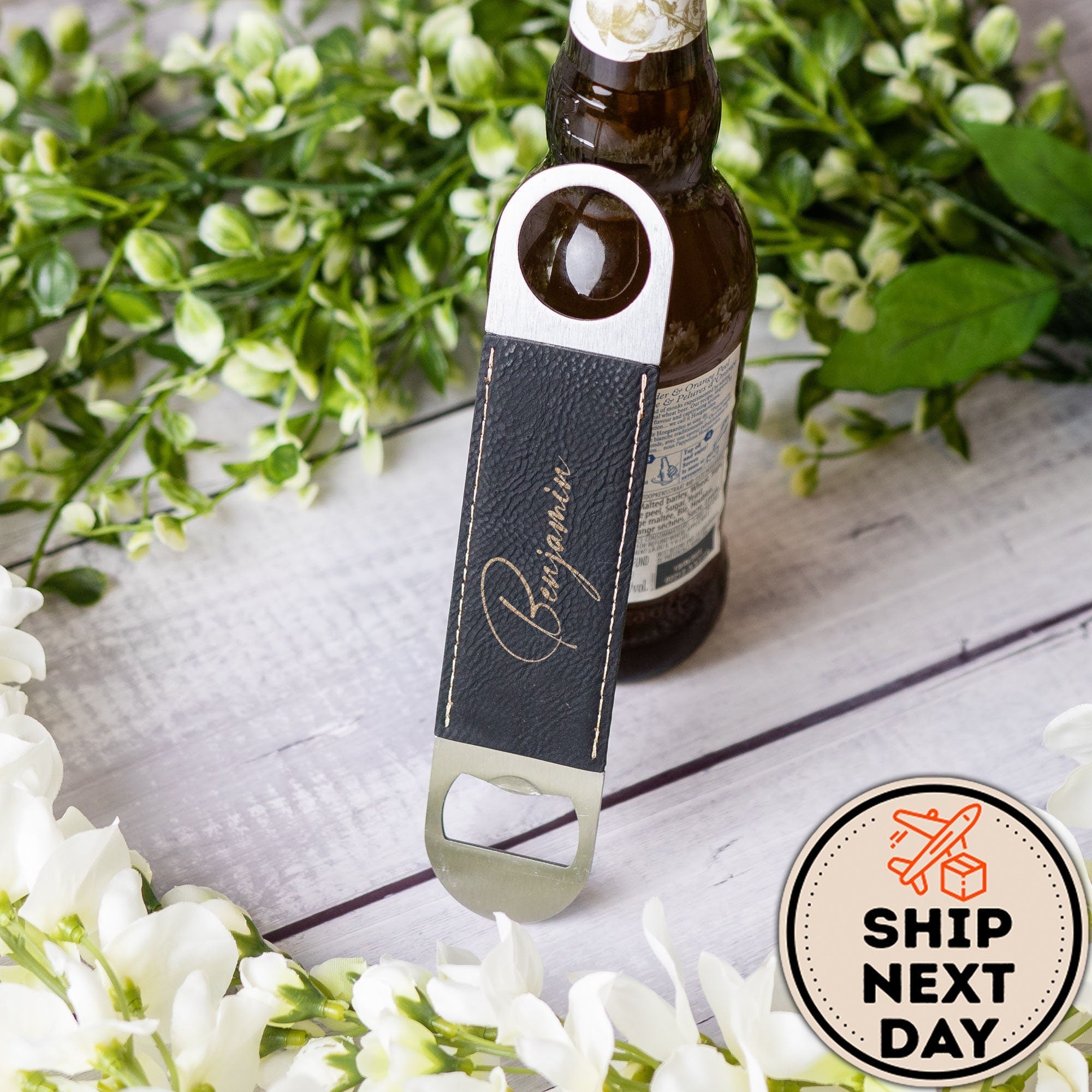 Personalized Engraved Leatherette Bottle Opener