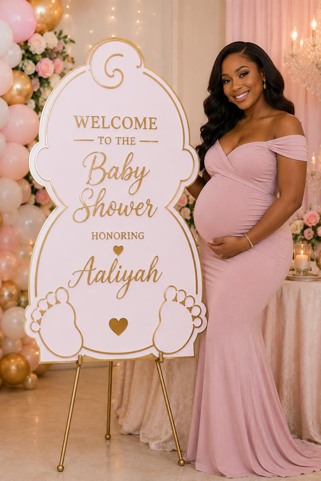 White & Gold Baby Shower Welcome Sign