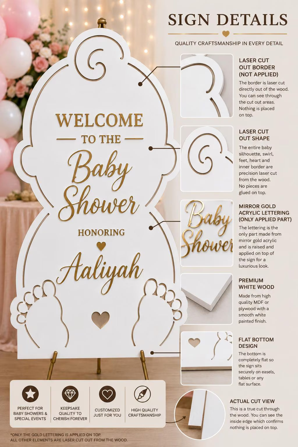 White & Gold Baby Shower Welcome Sign