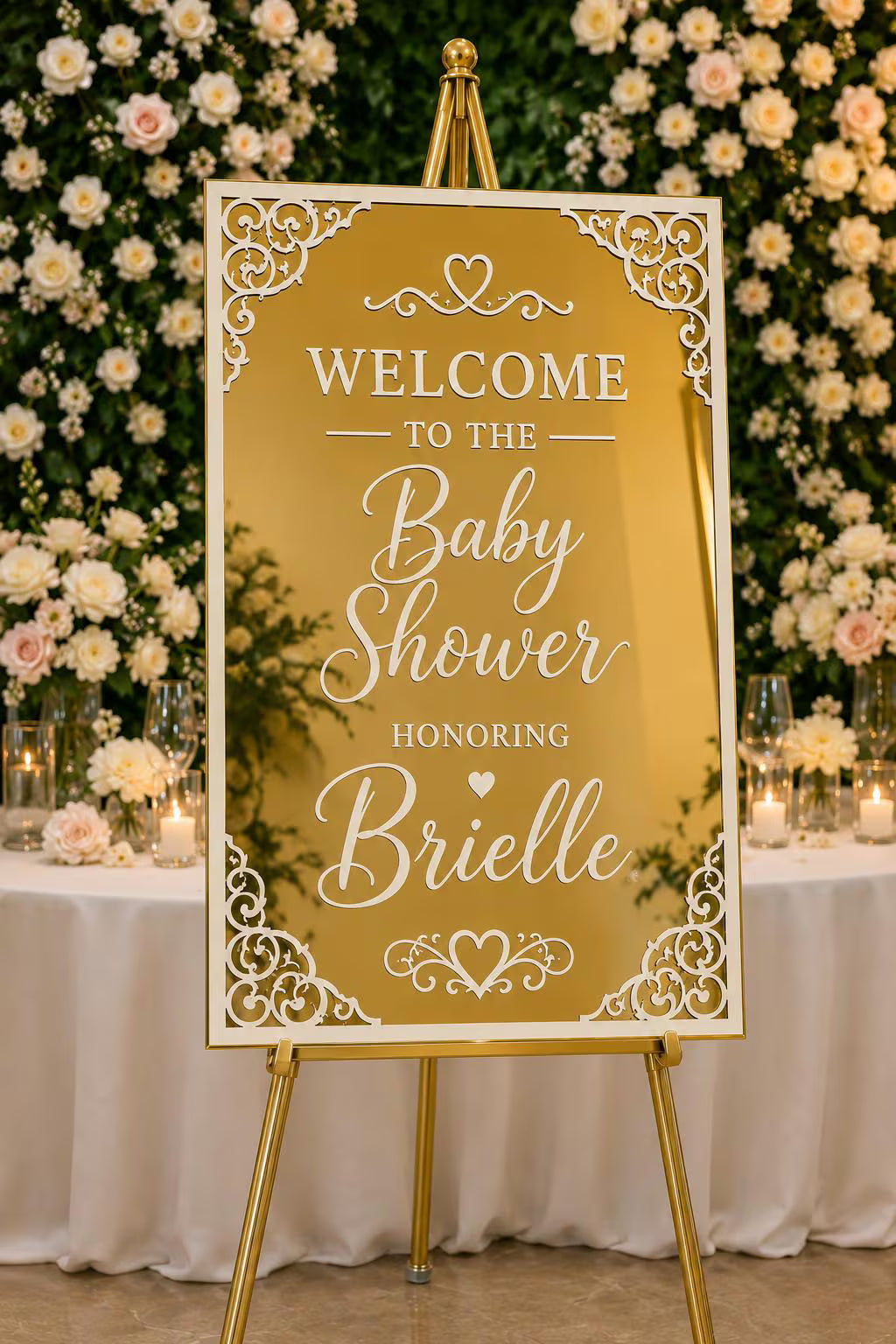 Personalized Luxury Mirror Gold Baby Shower Welcome Sign