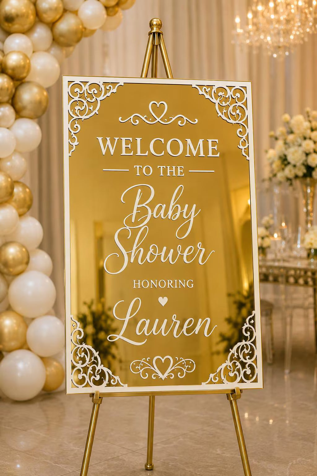 Personalized Luxury Mirror Gold Baby Shower Welcome Sign