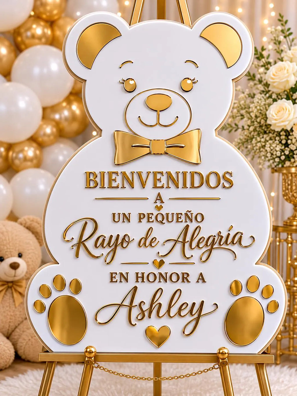 Personalized Luxury Teddy Bear Baby Shower Welcome Sign