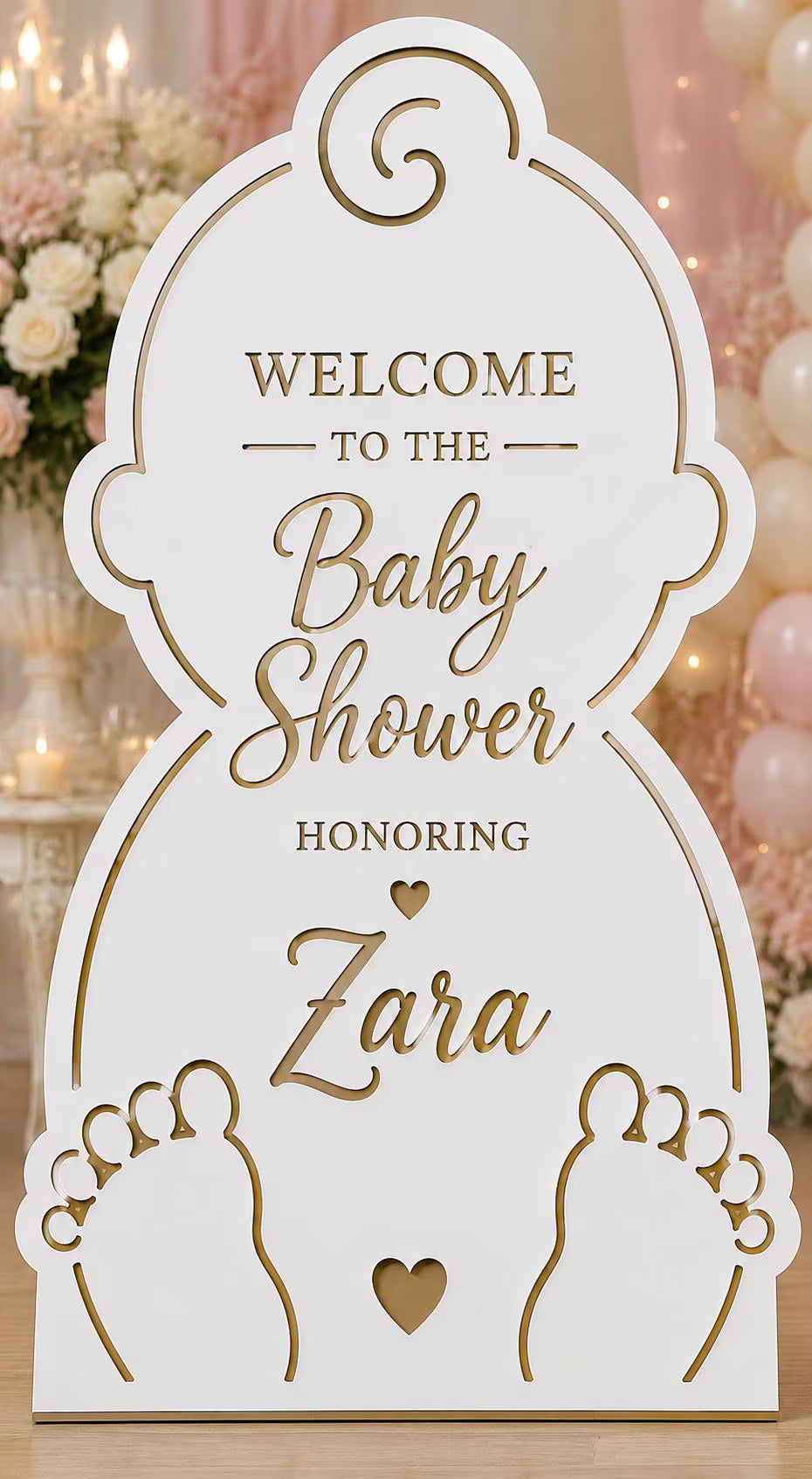 White & Gold Baby Shower Welcome Sign