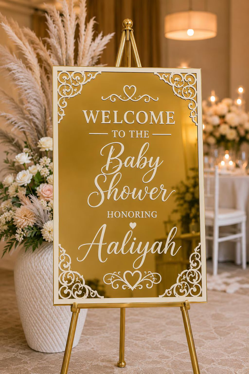 Personalized Luxury Mirror Gold Baby Shower Welcome Sign