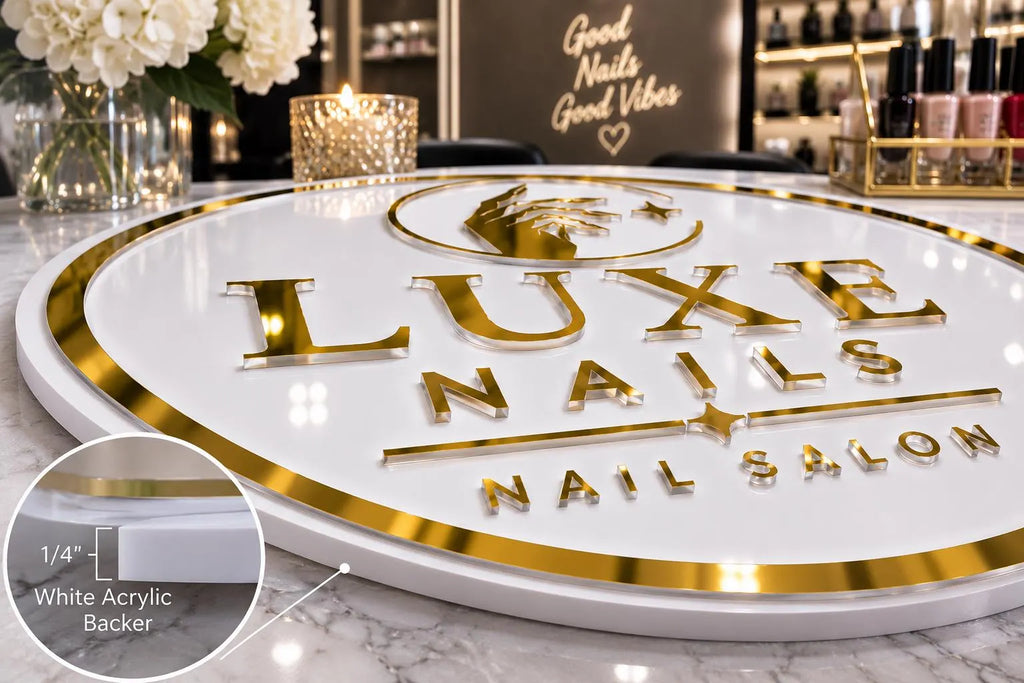 Custom Acrylic Business Sign, Mirror Gold Salon Decor, Personalized Logo Wall Art