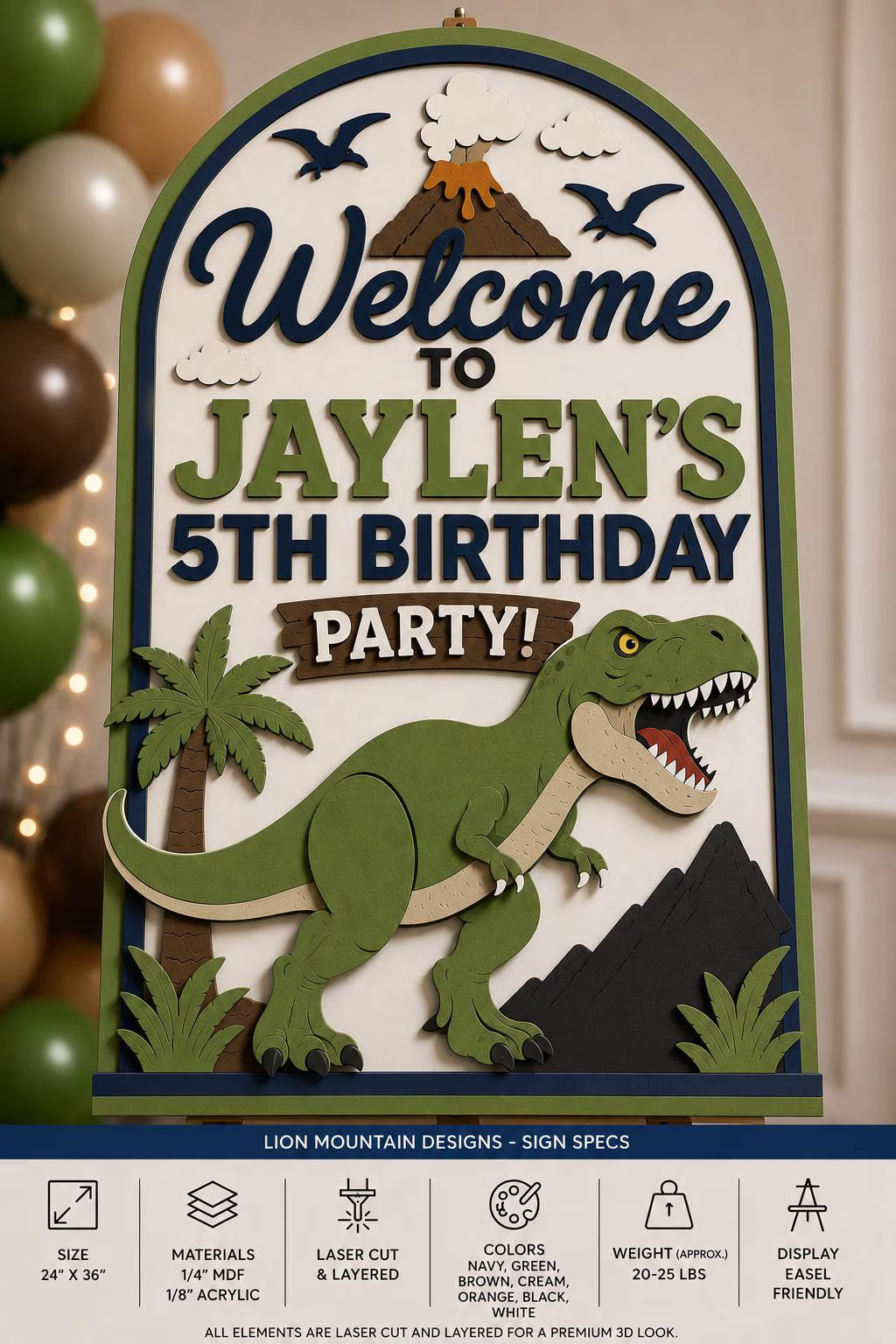 Personalized Dinosaur Birthday Welcome Sign
