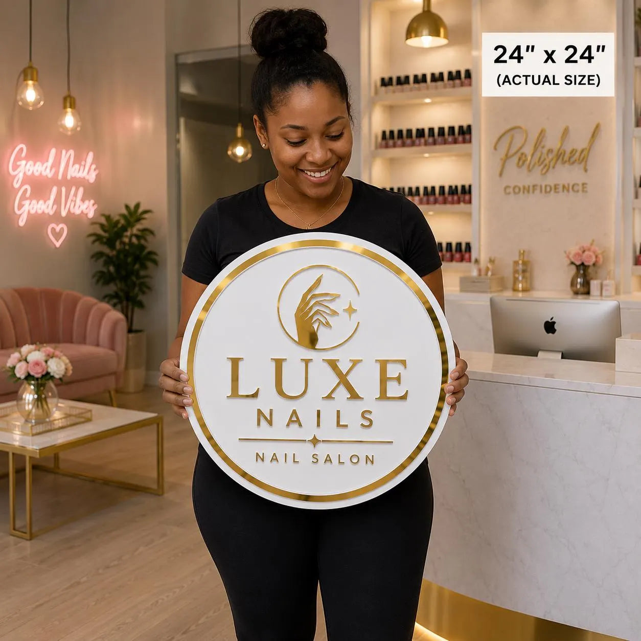 Custom Acrylic Business Sign, Mirror Gold Salon Decor, Personalized Logo Wall Art