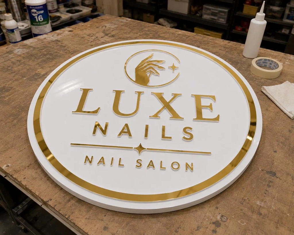 Custom Acrylic Business Sign, Mirror Gold Salon Decor, Personalized Logo Wall Art