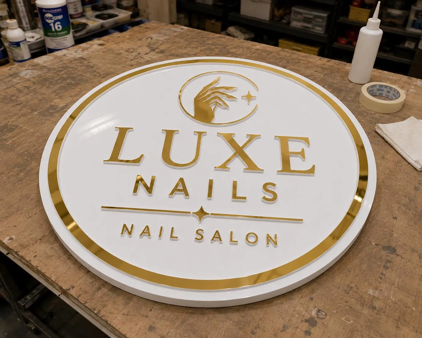 Custom Acrylic Business Sign, Mirror Gold Salon Decor, Personalized Logo Wall Art