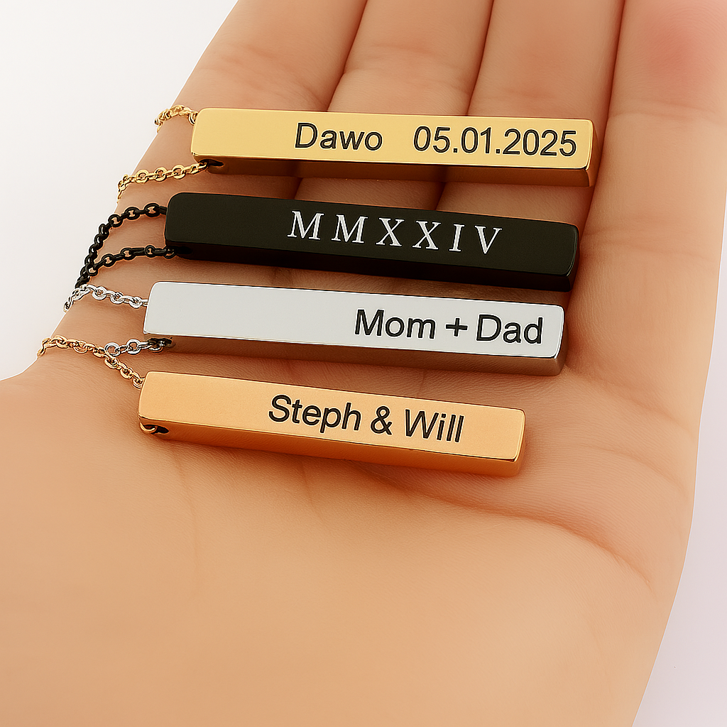 Personalized Vertical 3D Bar Necklace