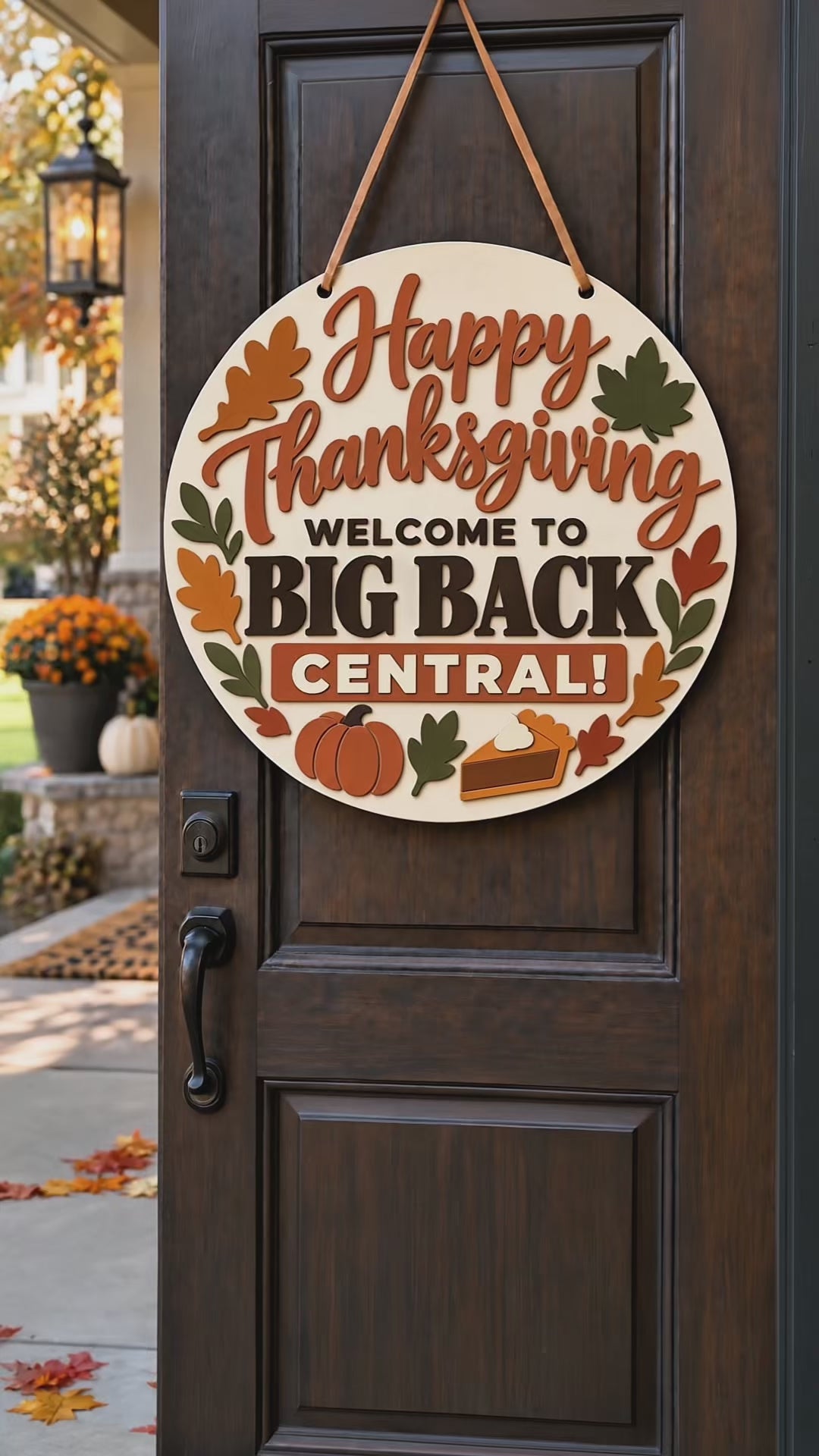 Funny Thanksgiving Door Sign | Welcome to Big Back Central | 18" Round Wood Holiday Sign