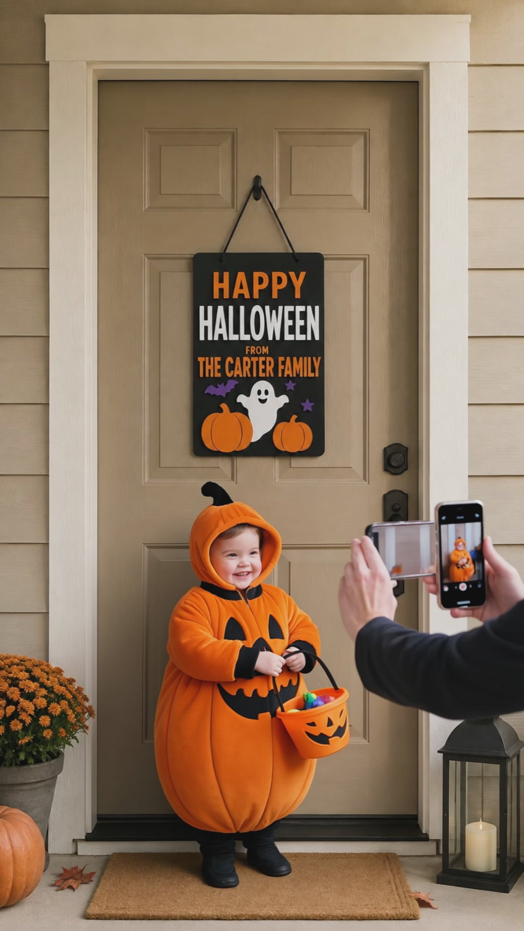 Personalized Happy Halloween Door Sign – Custom Family Name 3D Acrylic Decor