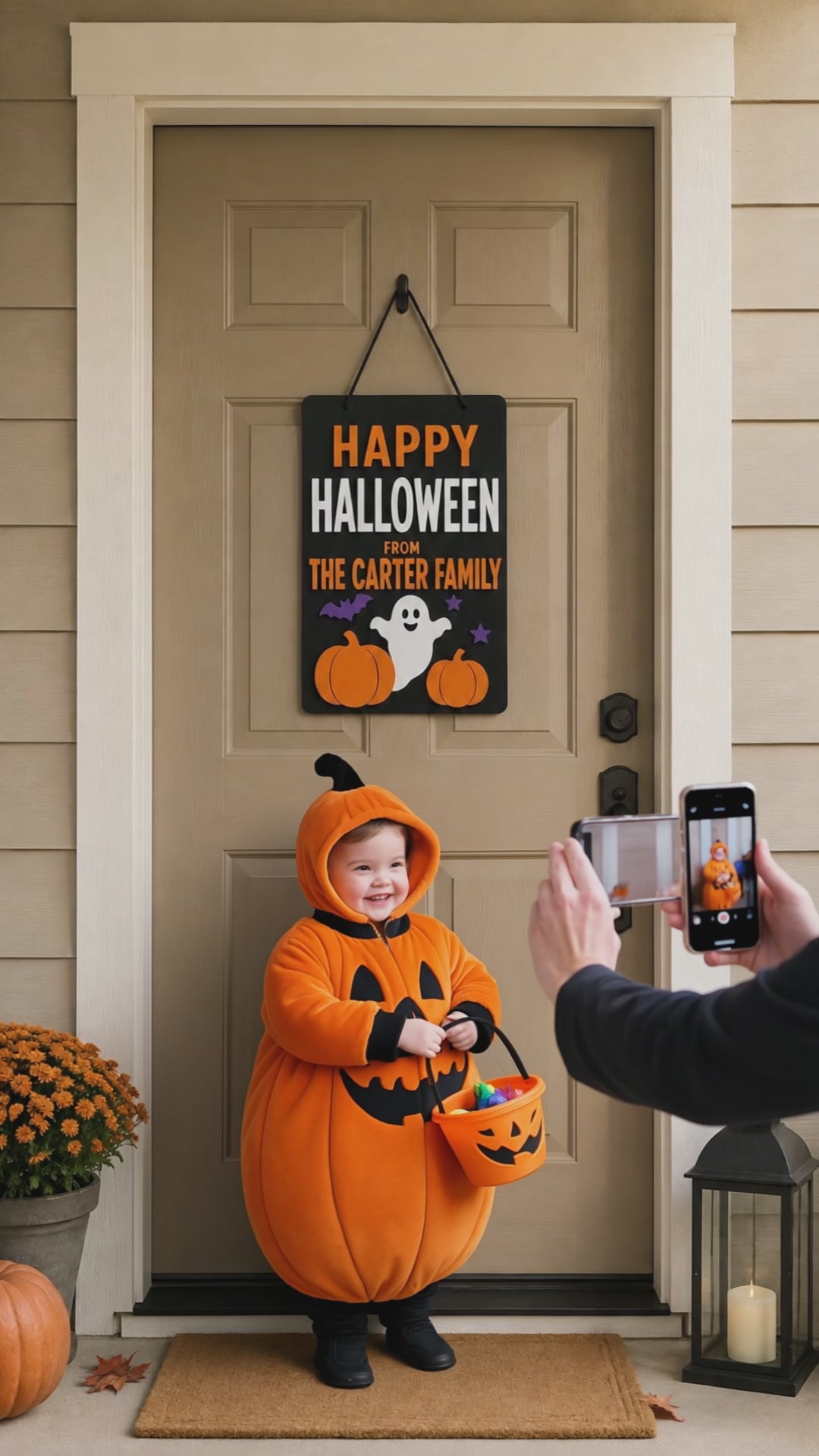 Personalized Happy Halloween Door Sign – Custom Family Name 3D Acrylic Decor