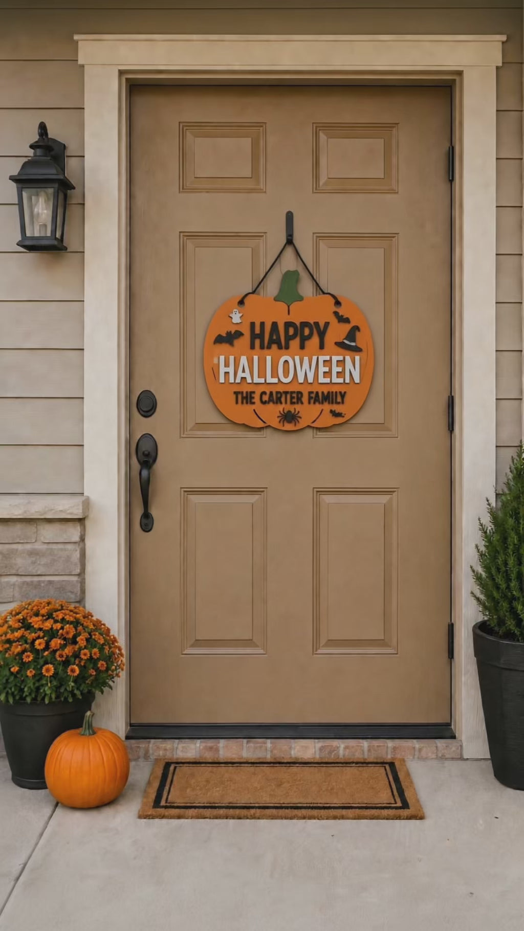 Personalized Halloween Door Sign | Custom Family Name Pumpkin