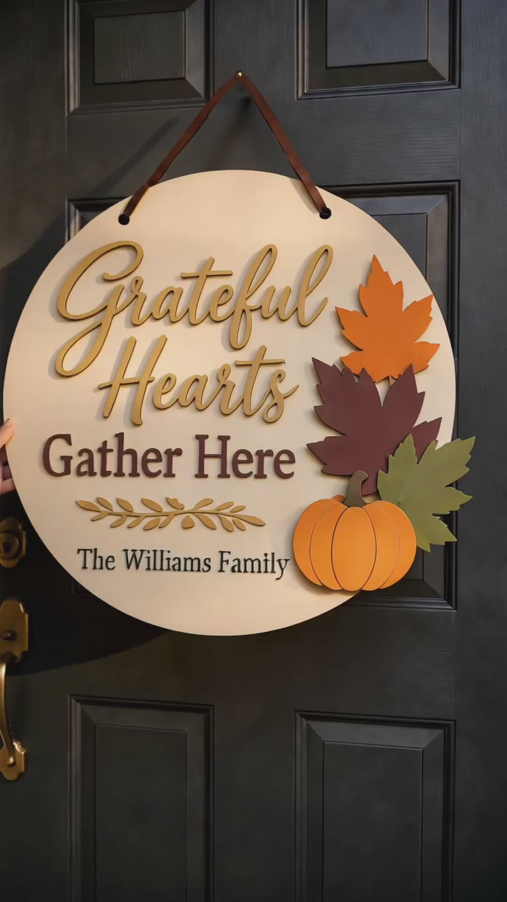 Personalized Thanksgiving Door Sign | Grateful Hearts Gather Here | Custom Family Name