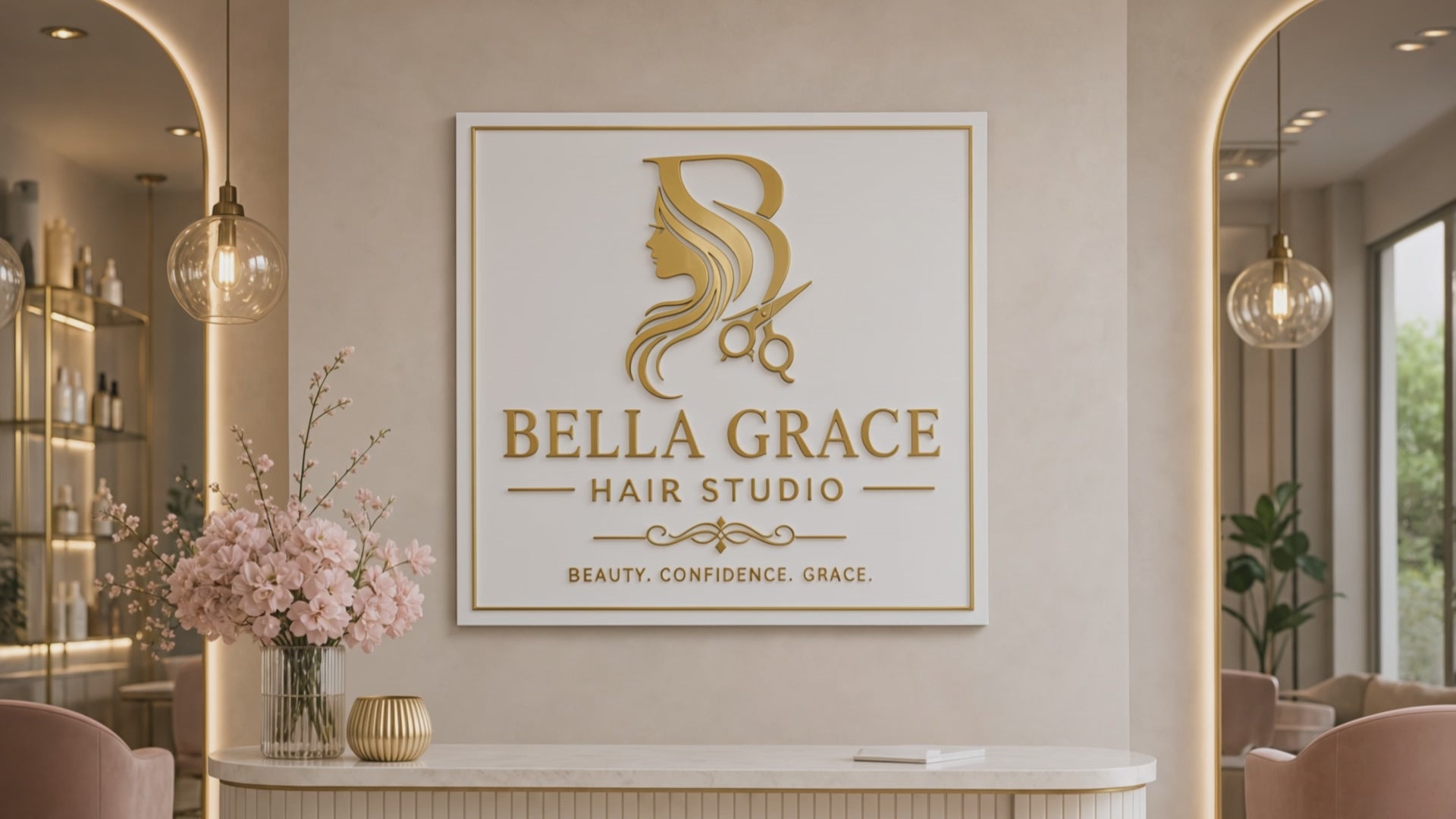 Personalized Hair Salon Sign | Custom Acrylic Beauty Studio Decor – Mirrored Gold
