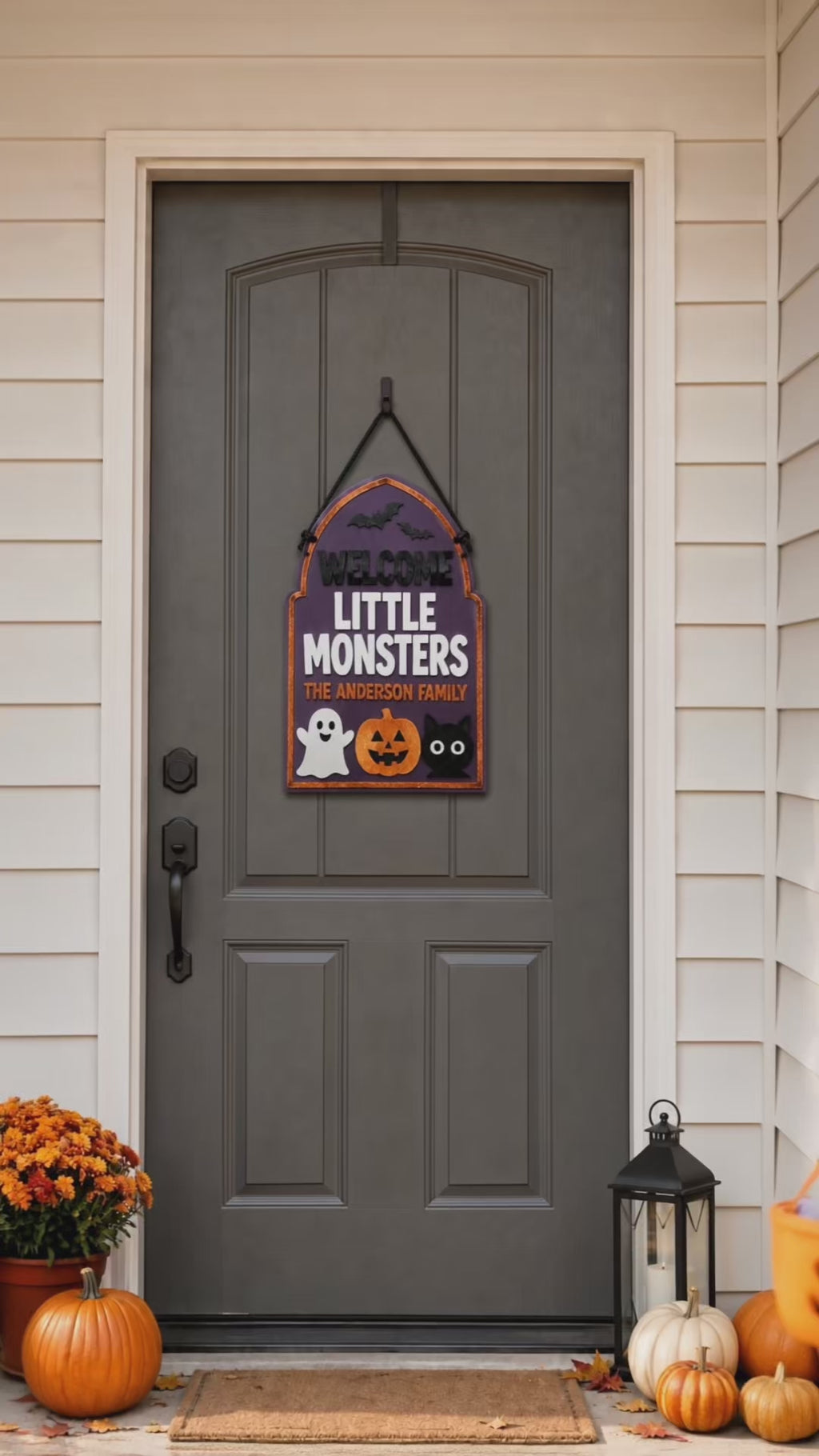 Personalized Halloween Door Sign – Custom "Little Monsters" Family Acrylic Decor