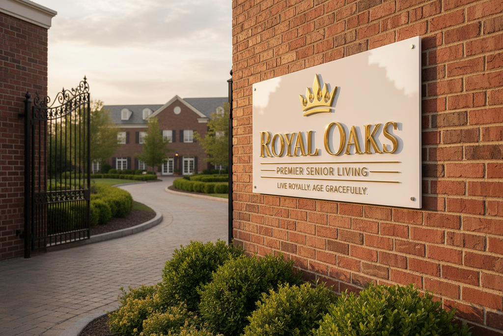 Custom Assisted Living Lobby Sign | Personalized Acrylic Gold 3D Logo Sign