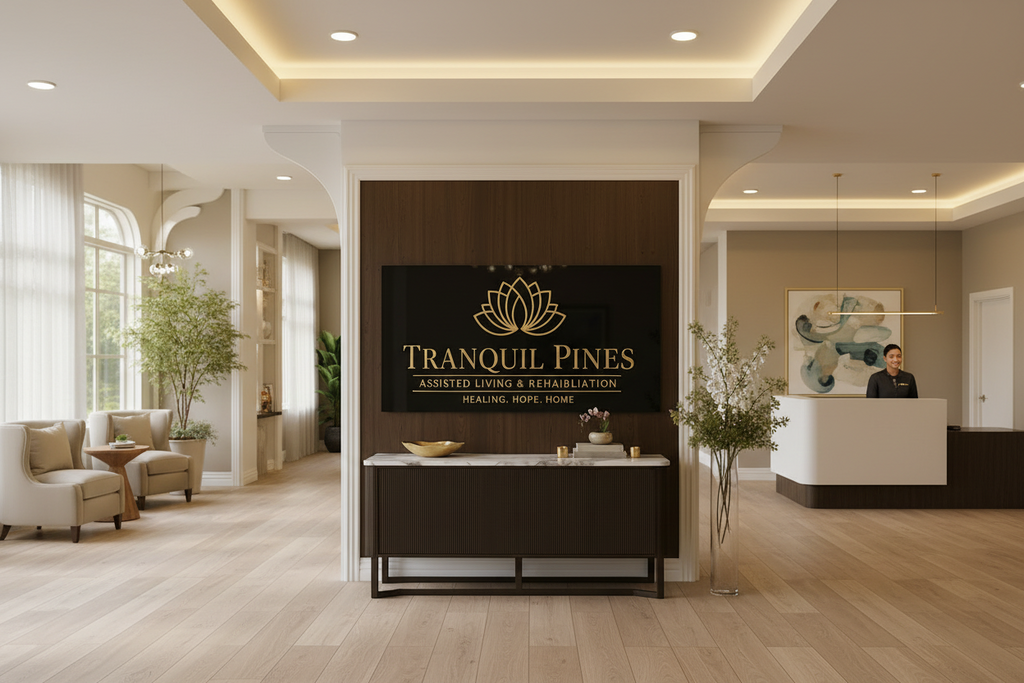 Custom Assisted Living Lobby Sign | Personalized Acrylic Gold 3D Logo Sign